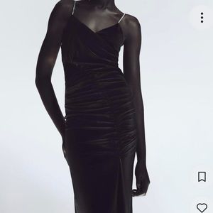 Zara velvet black dress with rhinestone straps